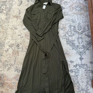 Olive Green Utility Pocket Midi Dress